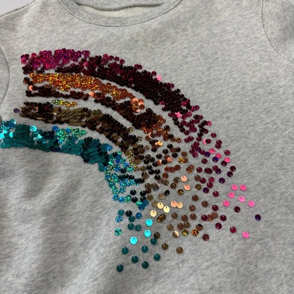 Jumping Beans Girls Size 12 Long Sleeve Gray Sweatshirt Sequin Rainbow Crewneck - Picture 4 of 8